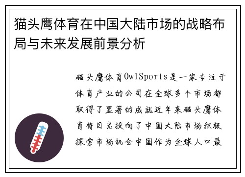 猫头鹰体育在中国大陆市场的战略布局与未来发展前景分析
